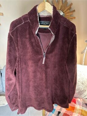 True Grit Plush Teddy Sherpa Half-Zip Pullover - Wine